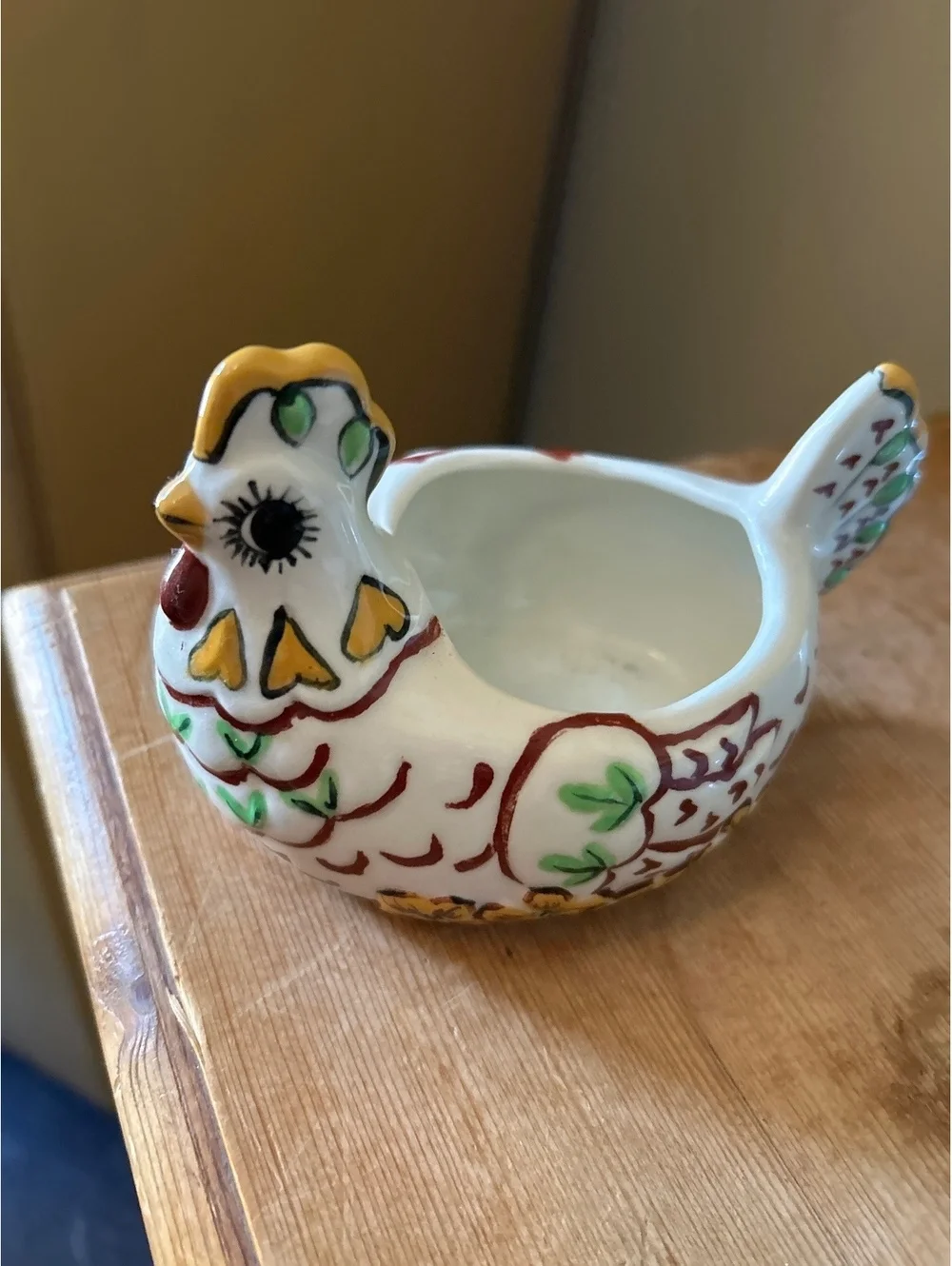Hand-Painted Ceramic Hen Figurine Planter or Decorative Bowl